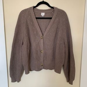 Women's A New Day Hot Brown/Taupe Open Neck Button-Front Cardigan